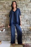 Benji Linen Wave Y Tee Navy
